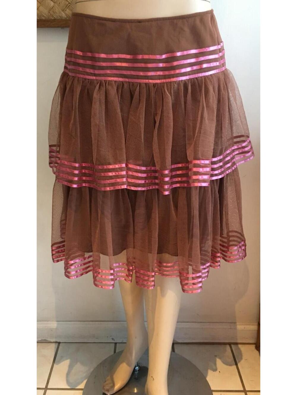 VTG 90's Betsey Johnson Balletcore 2-Layer Lined Mesh Brown Skirt sz 6